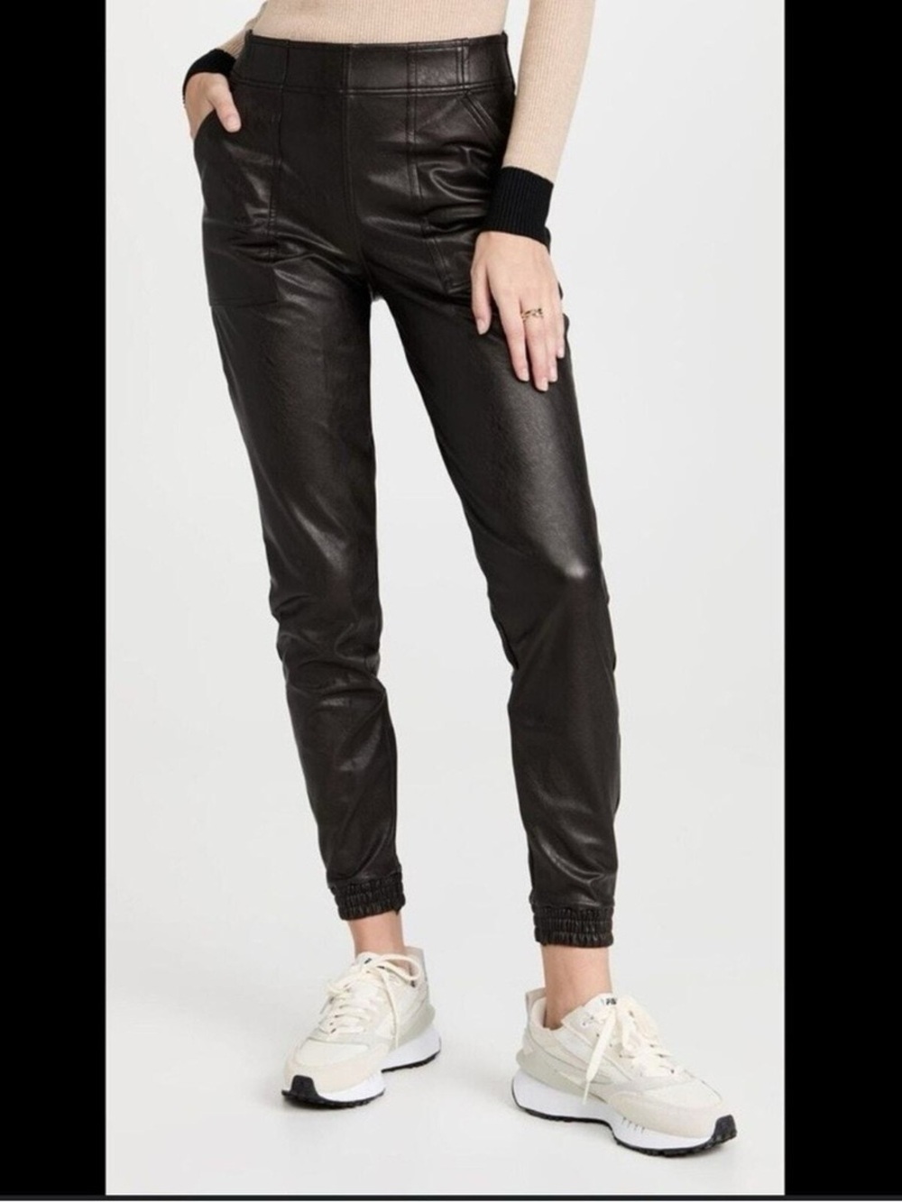 SPANX Black Faux Leather Jogger Pants M